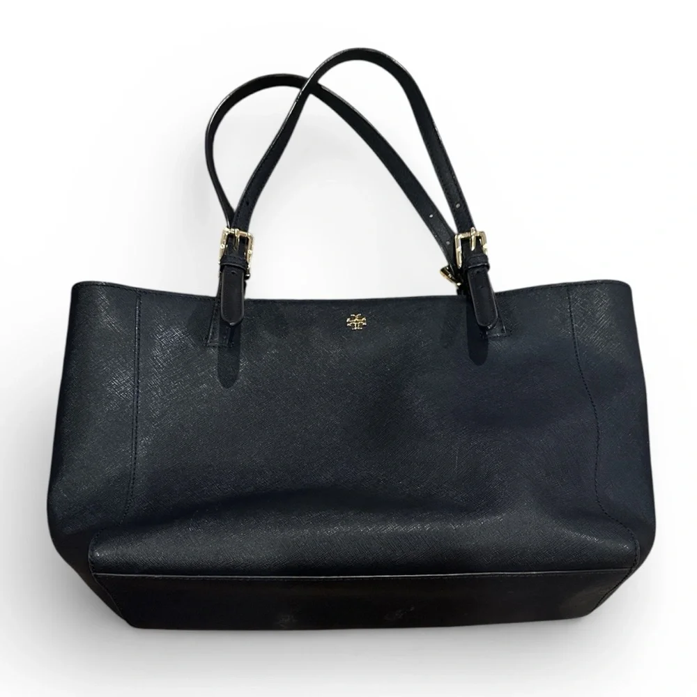 Tory Burch Emerson small saffiano leather careerwear office buckle blue tote bag
